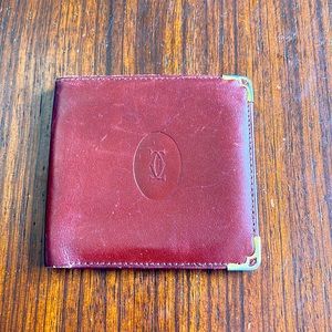 VTG Authentic Cartier  burgundy/red Leather bifold wallet